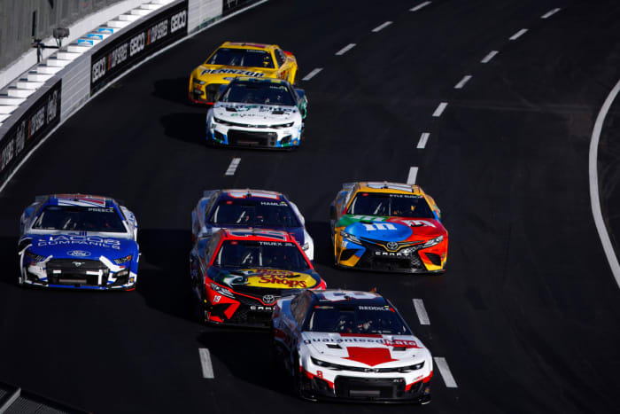 Tyler Reddick, driver of the #8 Guaranteed Rate Chevrolet, leads the field during the NASCAR Cup Series Busch Light Clash at the Los Angeles Memorial Coliseum. (Photo by Jared C. Tilton/Getty Images)
